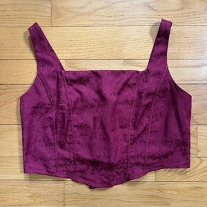 Burgundy Floral Jacquard Corset Top